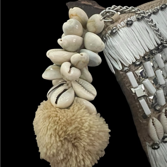 Antik Bstik Castaway crossbody/clutch featuring cowrie shells & mirrored beads. - Picture 3 of 6